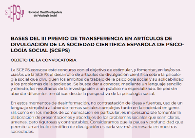 III Premio Transferencia en Artículos de Divulgación SCEPS